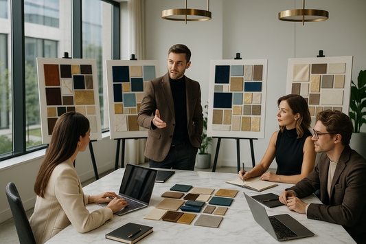 “luxury design consultation workshop, creative brainstorming, premium moodboard visuals”).